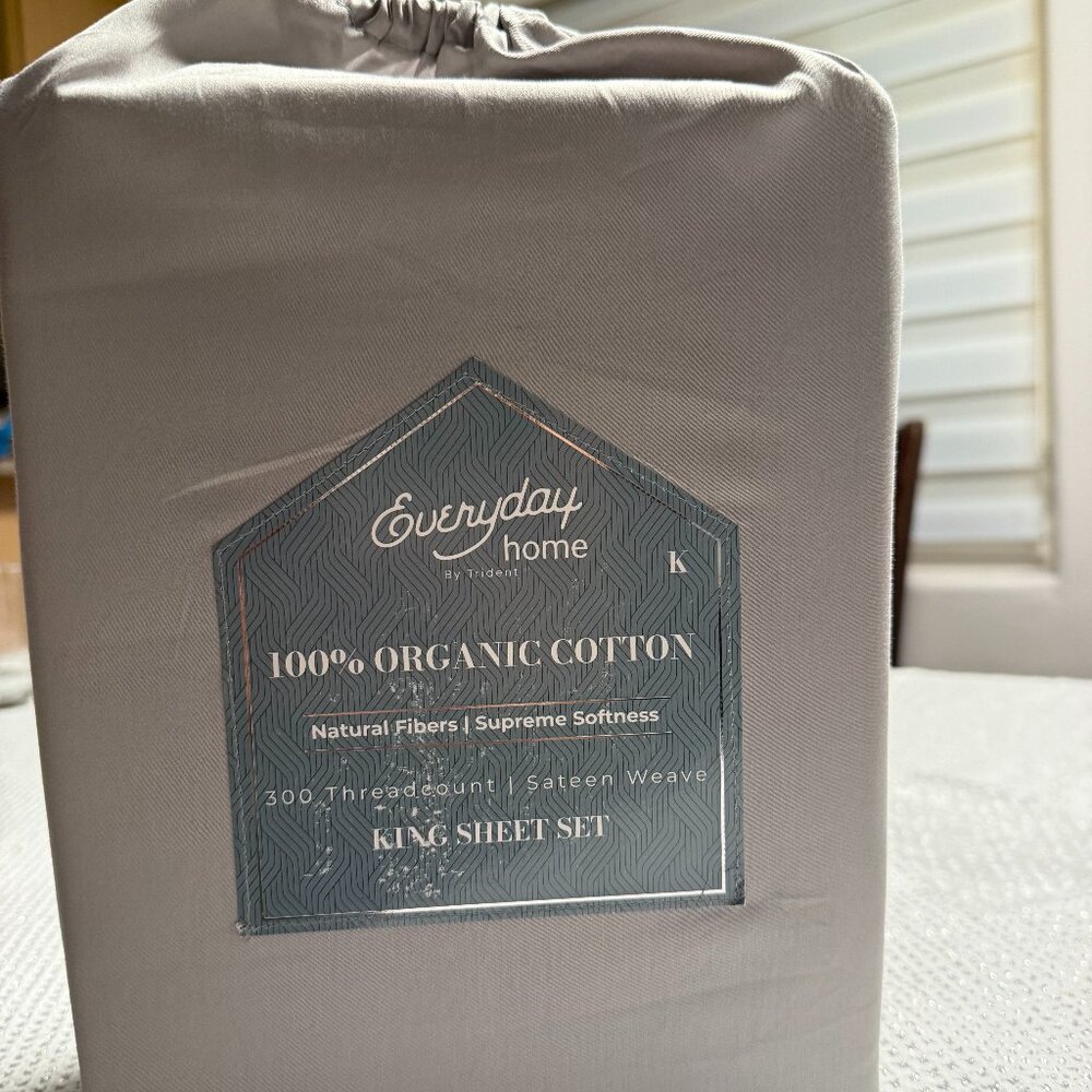 Everyday Home Trident 300 Thread Count 100% Cotton 4-Pc. Sheet Set, King - Gray